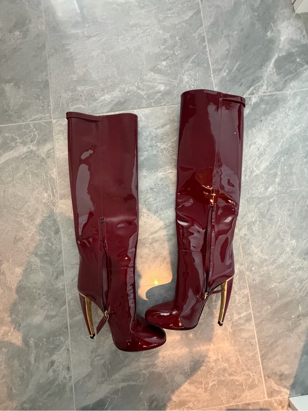 Roberto Cavalli Burgundy Patent Over-the-Knee Stiletto Boots